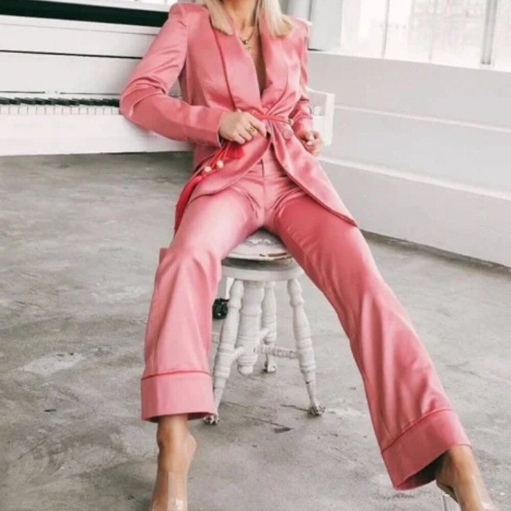 Choosy Women's Pink Satin Pants (Matching Set)